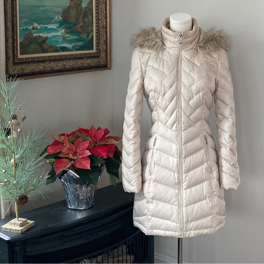 Laundry Down Midi Coat Puffer Jacket in Beige
